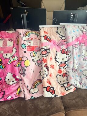 Hello Kitty Plush Throw Blankets - Pink, Light Pink, White